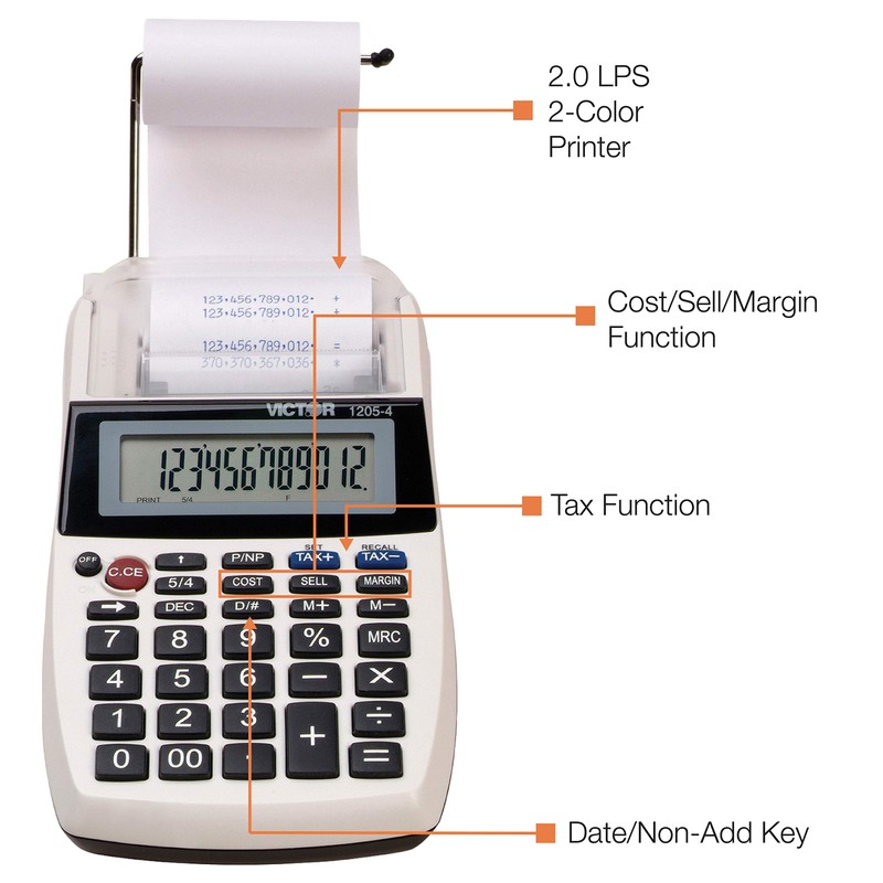 Victor 1205-4 12 Digit Portable Palm/Desktop Commercial Printing Calculator, 1.8"