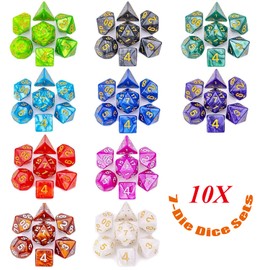 Set di Dadi 10 Sets D20 Dadi Set di Dadi Dadi di Perle 70 Pezzi Polyhedral & RPG Dice Polyhedral Dice DND Dice Starry Sky Dice Dice Games Table Games Dice Set W20 DND Dice Game Dice