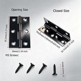12 Packs 2.15 Inch Black Stainless Steel Butt Hinges, Small Cabinet Door Hinges with Matchting Screws for Jewelry Tool Storage Boxes Cabinet Closet and Various Doors