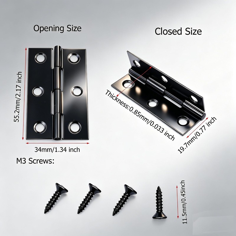 12 Packs 2.15 Inch Black Stainless Steel Butt Hinges, Small
