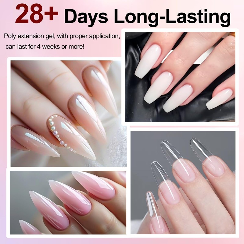 SUTOZMIWE Poly Gel Nail Kit, Clear White Nude Pink Nail