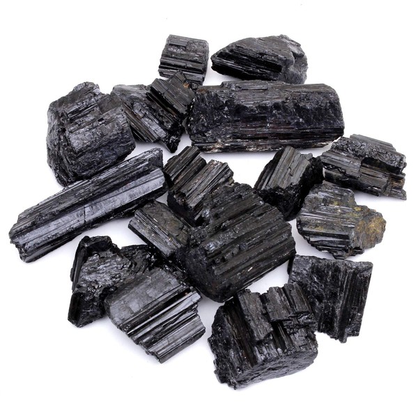DANCING BEAR Black Tourmaline Crystals Bulk (1/2 LB Medium Pieces), Includes: (1) Selenite stick & Information cards, Rough Raw Natural Stones for Good Vibes, Reiki Energy Made in USA