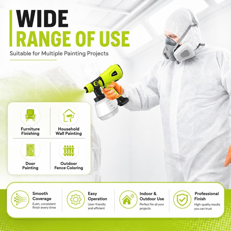1000W High Power Paint Sprayer, Electric HVLP Spray Paint Gun