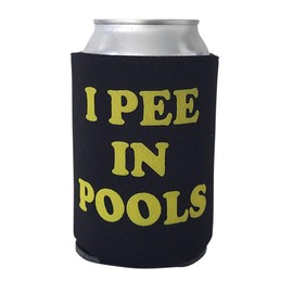 I Pee in Pools - Funny Can Cooler - Multiple Color Variations - Perfect Gag Gift (Black, Neoprene)