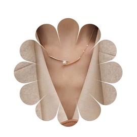 Allereya Vintage Horizontal Bar Pendant Necklace Boho Pearl Necklace Single Pearl Choker Necklace Gold Horizontal Bar Necklace Jewellery for Women and Girls, Zinc, No Gemstone