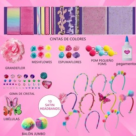 154 PCS Kit de Fabricación de Diademas para Niñas, Kit de diadema para niñas seguras, set de accesorios para el cabello hecho 10 diademas de moda, Juegos de Manualidades Juguetes Regalo Cumpleaños