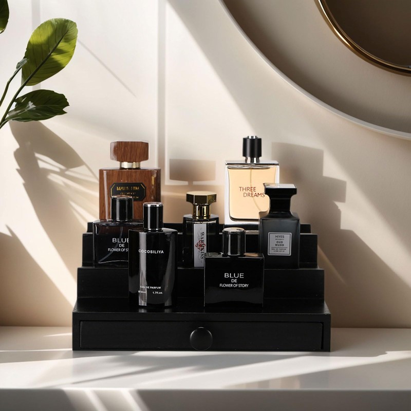Black Wooden Cologne Organizer for Men - 3 Tier Wooden