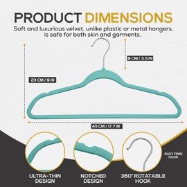 TECHZOO 50 Pack New Premium Quality Velvet Hangers Ultra Thin Non Slip Adult Felt Space Saving Hangers for Closet Heavy Duty Coat Pants Dress Hangers 360° Swivel Hook Hold Upto 10 lbs Teal