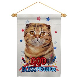 Breeze Decor Patriotic Scottish Fold Garden Flag Set Wood Dowel Animals Cat Kitten Meow Spoiled Paw Fur Pet Nature Farm Animal Creature Small Decorative Gift Yard House Banner Made in USA 13 X 18.5