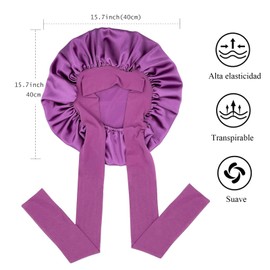 RUAKIVA Gorro de Pelo Rizado de Satén,Gorro de Dormir de Seda Ajustable,Gorro de Pelo de Doble Capa con Banda Elástica,Gorro de Noche para Cabello Rizado,Ideal para Dormir,Ducha y Belleza,Morado