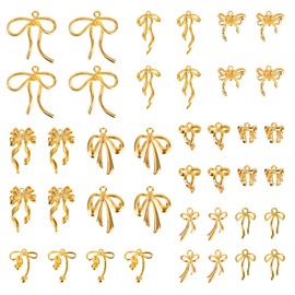 40 Pcs Metal Bow Charms for Jewelry Making, 10 Styles Mixed Gold Bow Pendant Charms for Bracelets Keychains Necklaces Earrings DIY Jewelry Making