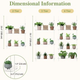 ZASIMO 3-Tier Acrylic Window Plant Shelf, 16 Inch Wide Adjustable Hanging Shelf for Succulents, Seed Starters, Herbs, Microgreens