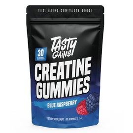 TASTY GAINS Creatine Gummies - 90g of Creatine Monohydrate - Workout Supplements - Build Muscle & Boost Strength for Men & Women - Made in USA - Non GMO - Vegan Friendly (Large, Blue Raspberry)