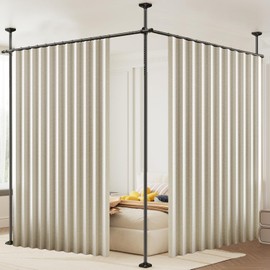 Folding Pleated Extra Wide Room Divider Blackout Curtains for Living Room Bedroom, Natural Full Blackout Curtains with Hooks for Patio Door, Wall Closet, 60"x84" 1 Panel, Beige, Accordion Style