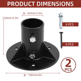 Cskunxia 2PCS Round Posts Base Bracket Chain Link Fence Flange Post Holder Heavy Solid Pole Floor Flange for Holding Fence Mailbox Pergola Railing Deck Round Posts (OD 2-3/8'') with Screws