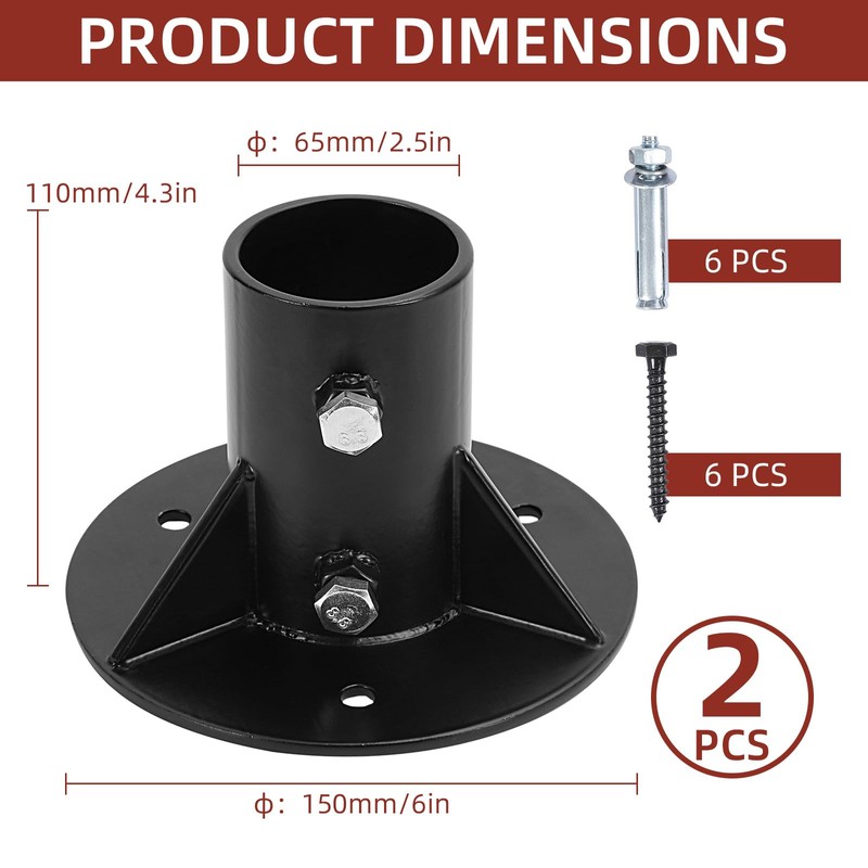 Cskunxia 2PCS Round Posts Base Bracket Chain Link Fence Flange