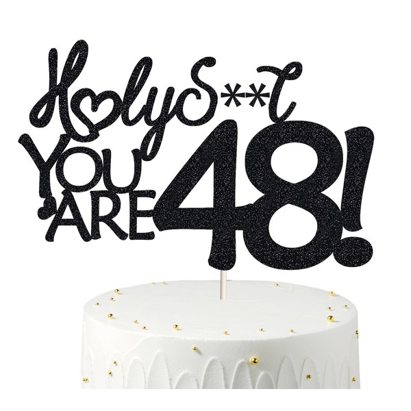 Decoración para tarta de cumpleaños 48, decoración para tartas de cumpleaños 48, purpurina negra, divertida decoración para tartas 48 para hombres, decoración para tartas 48 para mujeres, decoraciones de cumpleaños 48, decoración para tartas de cumpleaño