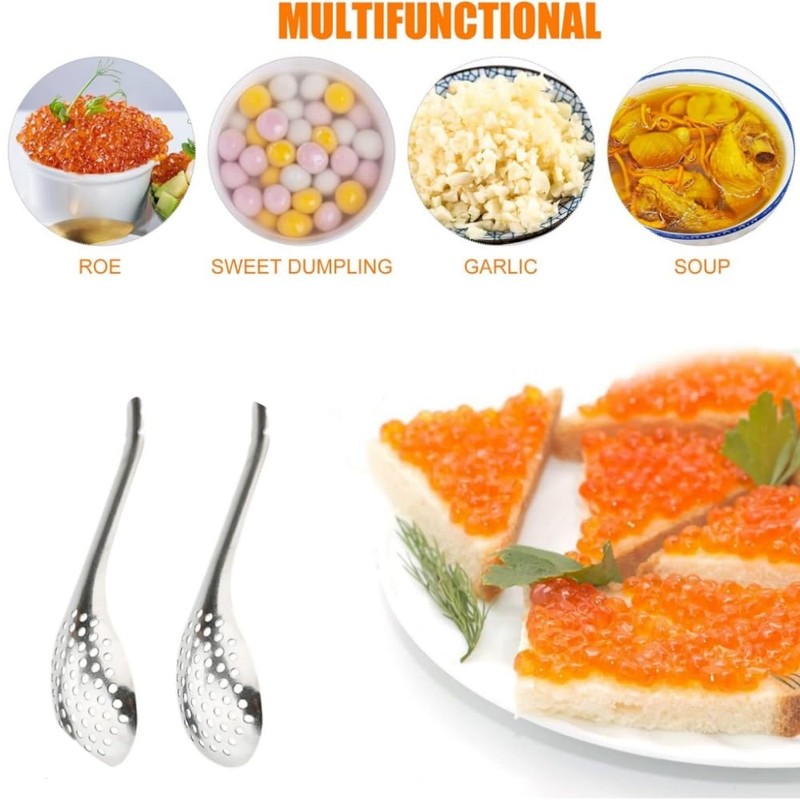 DACUAN Spherification Spoon, 2pcs Small Slotted Bar Spoon, Stainless Steel