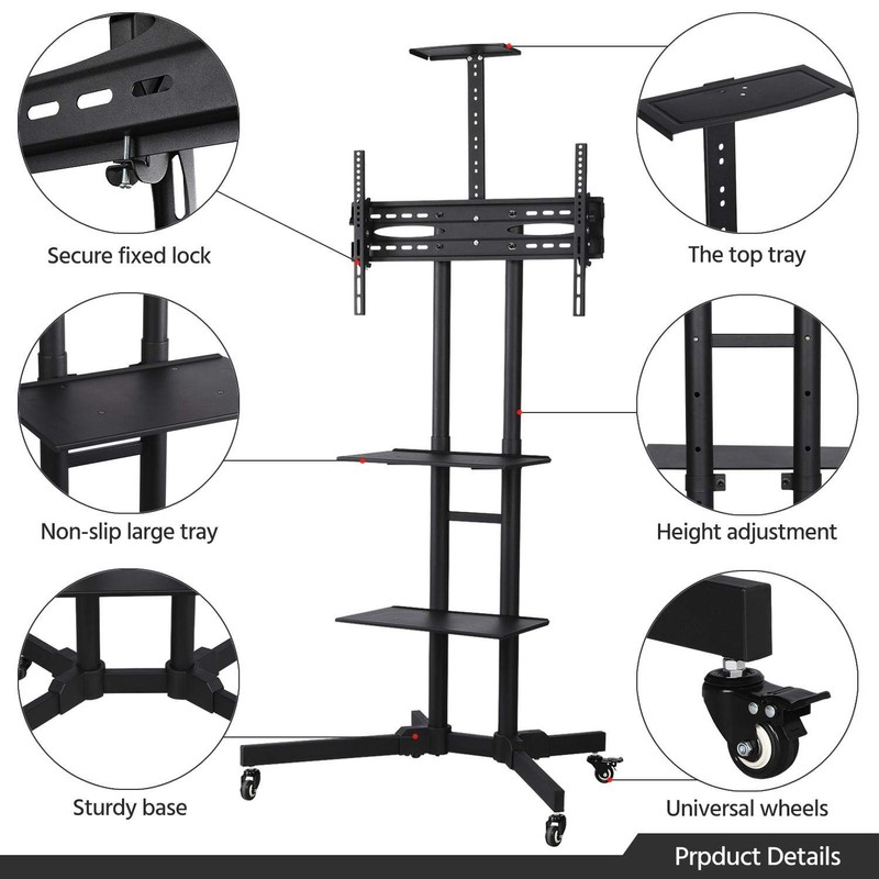 Yaheetech Adjustable Mobile TV Stand Rolling TV Cart Mount Universal