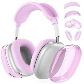 [4 in 1] Silicone Case Cover for AirPods Max Headphones, Clear Soft TPU Ear Cups Cover/Ear Pad Case/Headband Covers for AirPods Max (2024/2020), Transparent Accessories for AirPod Max (USB-C), Purple