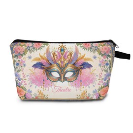 MoCaliduccious Floral Theatre Mask Cosmetic Bag Elegant Makeup Bag Toiletry Organizer for Travel Theatre Inspired Makeup Pouch Drama Theater Gifts Comedy Tragedy Mask Theatre Drama Cosmetic Case