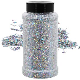 TORC 1 Pound Silver Holographic Glitter 16 OZ Mix Chunky Glitter Bulk for Resin Craft Cosmetic Art Festival Decoration