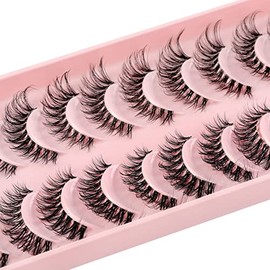 3D False Eyelashes, Natural Eyelashes, Pure Handmade Natural Look, Fluffy Artificial Eyelashes, Multipack Strip Lashes, 10 Pairs (HY25)