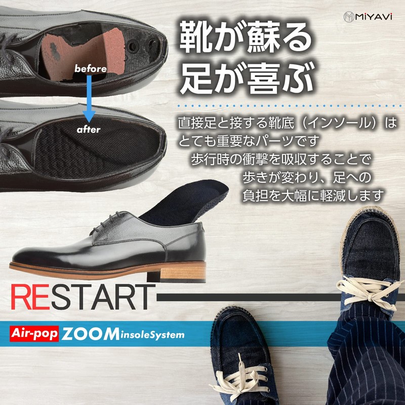 MY MiYAVi インソール 中敷き ZOOMエアークッション PORON素材 衝撃吸収 ヒールカップ 男女兼用 軽量
