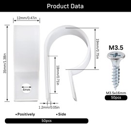 VooGenzek 50 Pieces 19 mm (3/4 Inch) Nylon R-Type Cable Holder, Cable Clip Wire Clamp with 50 Pieces Screws for Wire Management (White)