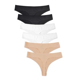 Bolivelan Womens Mid-Rise Seamless Thongs Comfy Underwear G-Strings Panties (3 Colors, US 5)