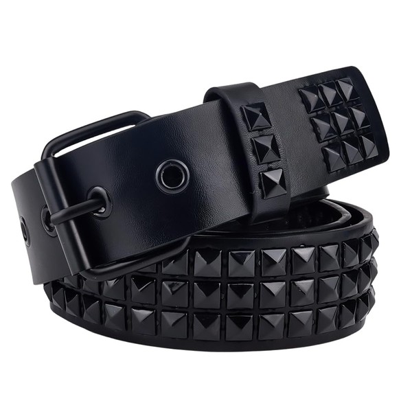 GORGECRAFT Black Rivet Belt PU Leather 44.4 x 2 Inch