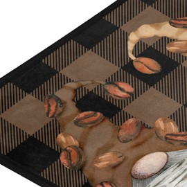 Caikeny Coffee Gnome Couple Kitchen Mats Washable Long Floor Runner Rug Non-Slip Fatigue Area Rugs Watercolor Plaid Absorbent Doormat Cushioned for Farmhouse Home Bath Indoor Outdoor Decor 39x20 in