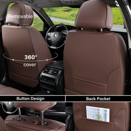 Coverado Car Seat Cover Front Seats, Brown Seat Covers Front Seats, Nappa Leather Waterproof, Car Seat Cushion, Car Seat Protector Universal Fit Most Cars