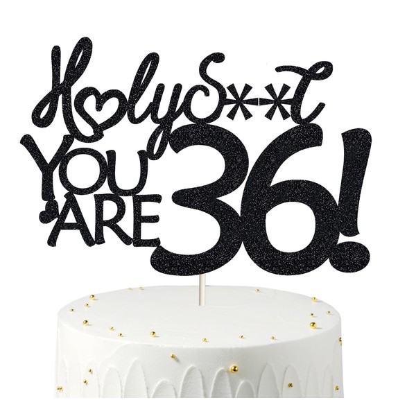 36 adornos para tartas de cumpleaños, color negro con purpurina, divertida decoración para tartas 36 para hombres, 36 decoraciones para tartas para mujeres, 36 cumpleaños, decoración para tartas de 36 cumpleaños