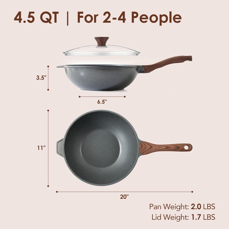SENSARTE Nonstick Wok Pan with Lid 11Inch, Healthy Stir-fry Pan