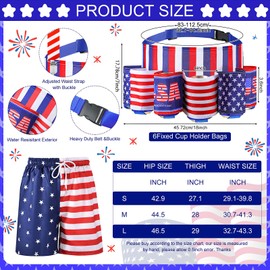 Mepase Men's 4th of July Outfits Patriotic Fanny Pack Beer Belt Flag Pants Sweat Bands for National Day Accessories(L)
