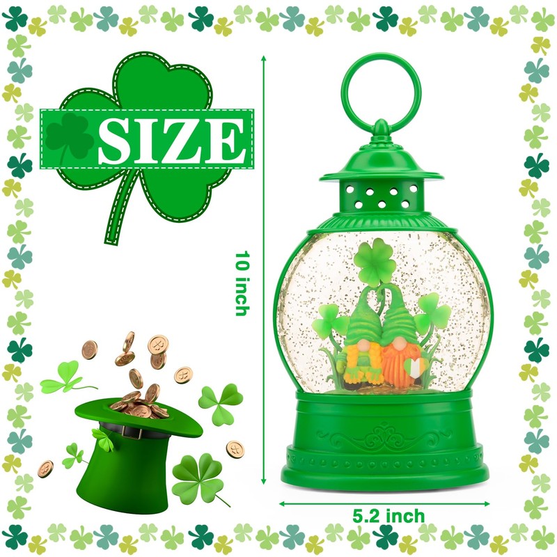 PestiLite St Patricks Day Lucky Shamrock Gnomes Snow Globe for