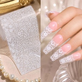 15 Rolls White Black Lace Nail Foil Transfer Stickers Flower Decals