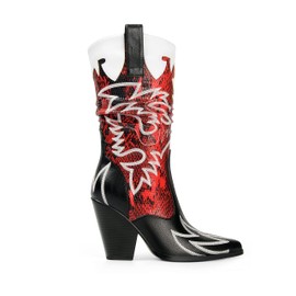 CASALANDER Women Cowboy Boots Mid Calf Embroidered Cowgirl Knee High Chunky Heel Western Pointed Toe Black Red US10
