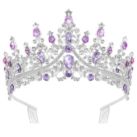 CURASA Purple Tiaras for Women Silver Princess Crown Birthday Tiara for Little Girls Quinceanera Crown Queen Crowns Wedding Tiaras for Bride Tiaras and Crowns for Women Valentine Bridal Pageant