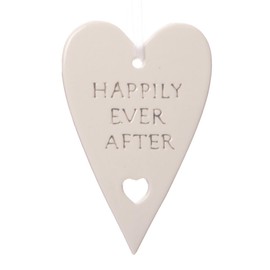 Happily Ever After Heart Shaped Ceramic Hanging Decoration Bauble Wedding