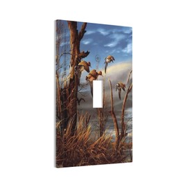 Spshian Single Toggle Light Switch Cover Hunting Flying Wild Ducks Decorative 1 Gang Wall Plate Covers Fall Lakeside Reed Wildlife Animal Mallard Electrical Device Switchplate Faceplate for Bathroom