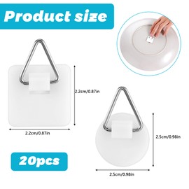 Gjinxi 20Pcs Invisible Adhesive Plate Hanger, 1.25 Inch Vertical Plate Holders for The Wall, Adhesive Picture Hanger, Wall Plate Hanger Display Holder, Hanging Hooks for Decorative Plates and Wall Art