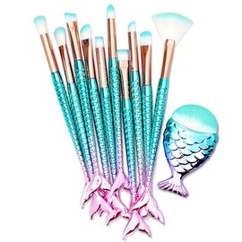 11PCS Makeup Brushes Set with Colorful Fish Tail Handle, Foundation Eyebrow Eyeliner Blush Cosmetic Concealer Brushes Women Christmas Gift Ideas Stocking Stuffers for Girls Kids Cute Make Up Tool Set