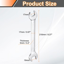 HARFINGTON Double Open End Wrench 17mm x 19mm Metric 15 Degree Offset Angle Small Flat Head Wrench Nickel Plating Open Ended Spanner for Automotive Repair Furniture Assembly, Silver