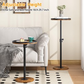 Kificet Small Side Table, Drink Table, Height Adjustable Round End Table, Pedestal Side Table for Small Spaces in Living Room, Bedroom, Brown