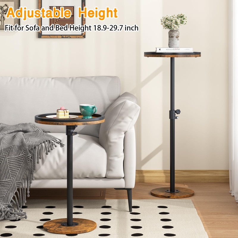 Kificet Small Side Table, Drink Table, Height Adjustable Round End