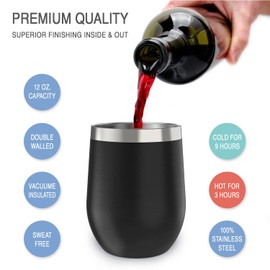 CHILLOUT LIFE 12 oz Stainless Steel Wine Tumblers 2 Pack & 1 Insulated Wine Bottle - Double Wall Vacuum Insulated Wine Glasses Cups with Lids and Straws Set Keeping Cold & Hot Gift Set
