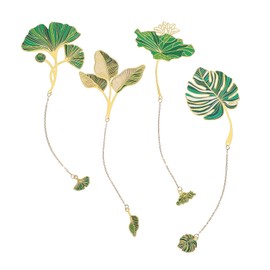 4pcs Metal Bookmarks with Chain Lotus Leaf Bookmark Birthday Gifts Teacher Christmas Gifts Unique Plant Gifts Literary Accessory Appreciation Stuffers for Women Grils Readers Writers Book Lovers