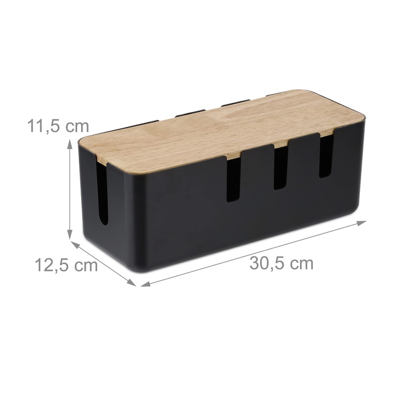 Relaxdays Cable Box for 2 Power Strips, Wooden Lid, Plastic,